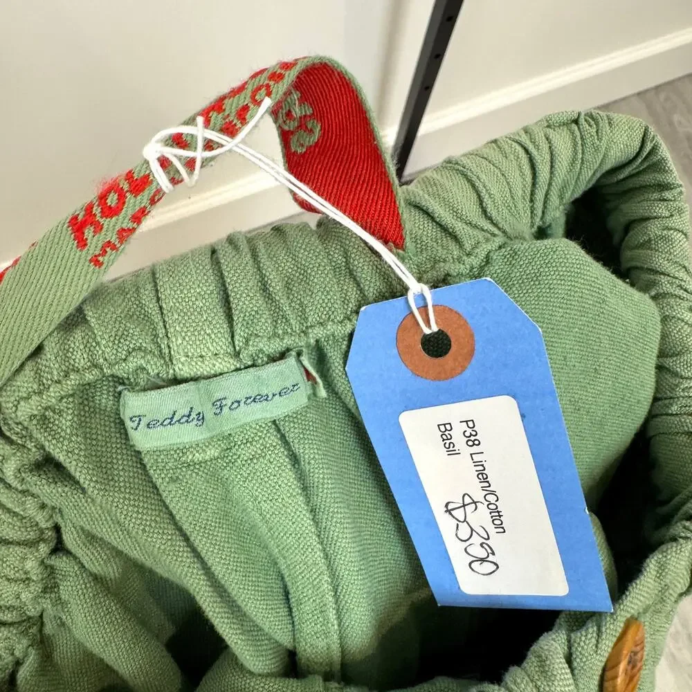 Dr. Collector's P38 Linen Cotton Basil Pants Medium NEW Green Relaxed Fit Rope